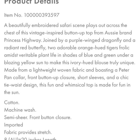 NWT Modcloth Safari Sun Chasers blouse w/ embroiderd tigers, women's size large - Picture 13 of 16